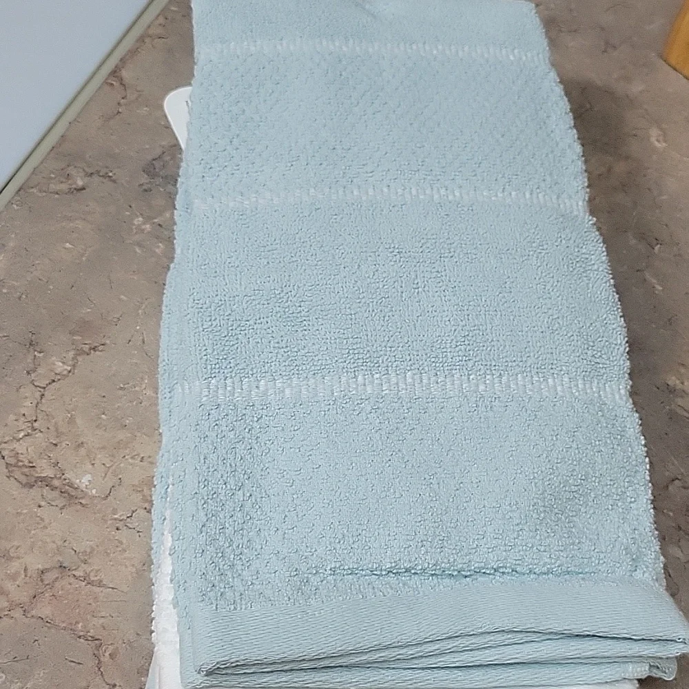 Set of 3 Madison Studio Kitchen Towels Light Blue White Cotton Waffle 18